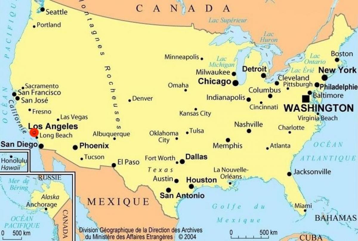 Los Angeles on USA map